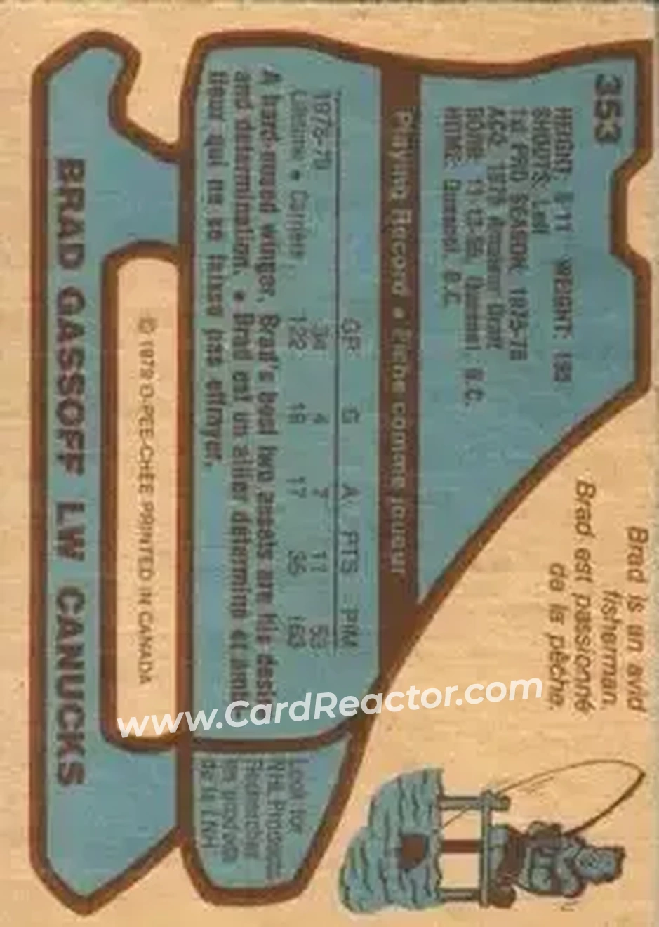 1979-80 O-Pee-Chee #353 - Brad Gassoff - Vancouver Canucks - Back