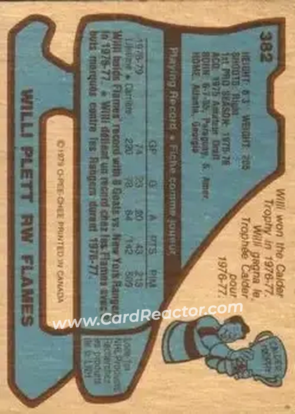 1979-80 O-Pee-Chee #382 - Willi Plett - Atlanta Flames - Back