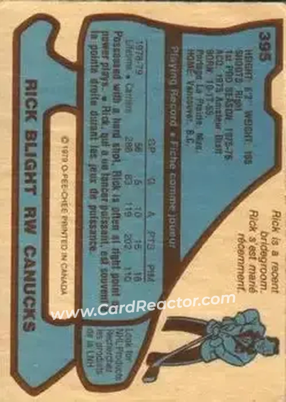 1979-80 O-Pee-Chee #395 - Rick Blight - Vancouver Canucks - Back