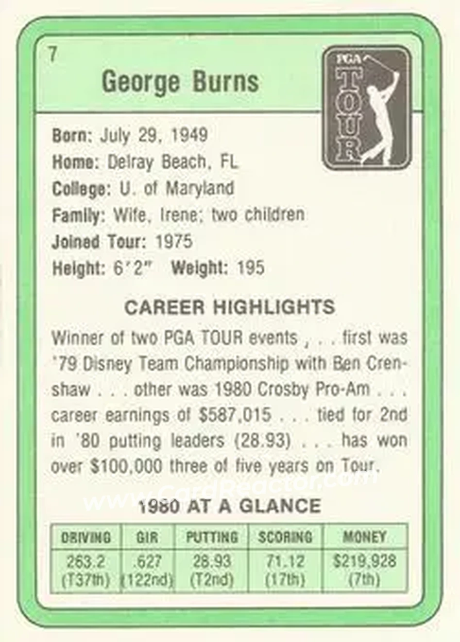 1981 Donruss #7 - George Burns - Back 1981 Donruss #7 - George Burns - Back