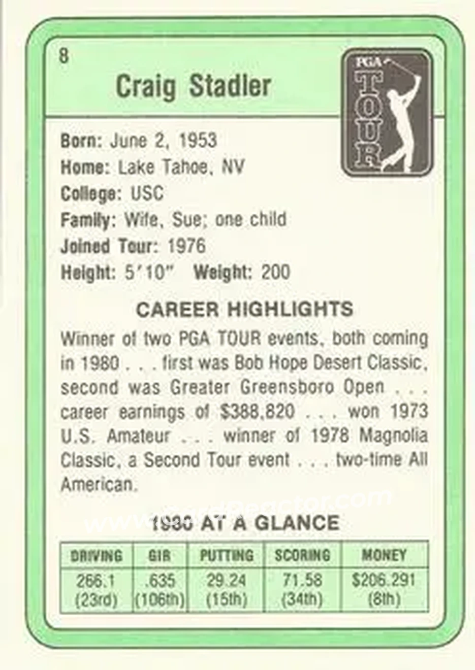 1981 Donruss #8 - Craig Stadler - Back 1981 Donruss #8 - Craig Stadler - Back