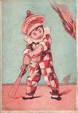1880 Pink and Blue Series Baseball Comics (H804-34) #NNO Boy, erect with bat, rolling up sleeves
