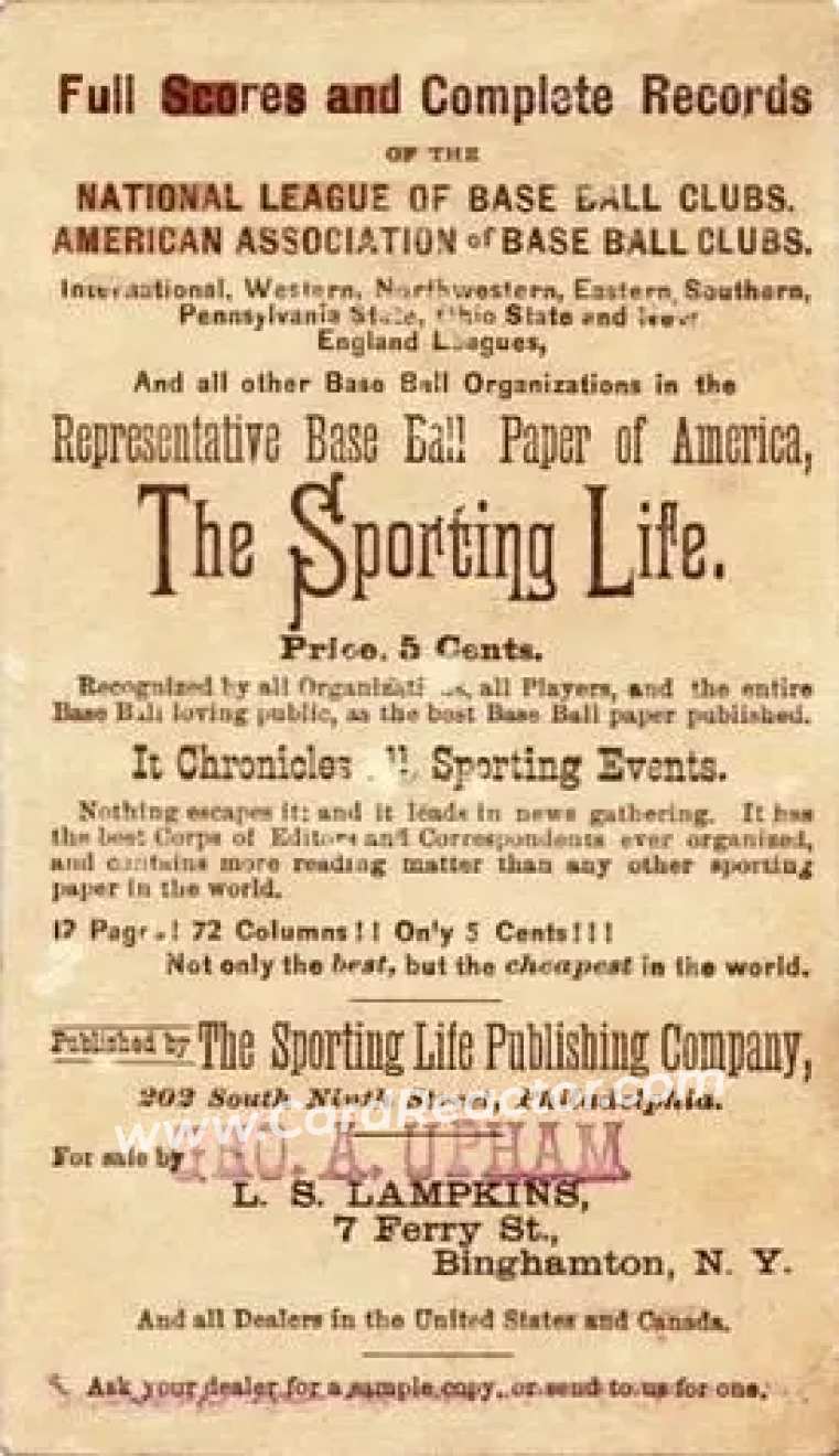 1880 Sporting Life Baseball Comics (H804-8C) #NNO - Card #NNO - Back 1880 Sporting Life Baseball Comics (H804-8C) #NNO - Card #NNO - Back