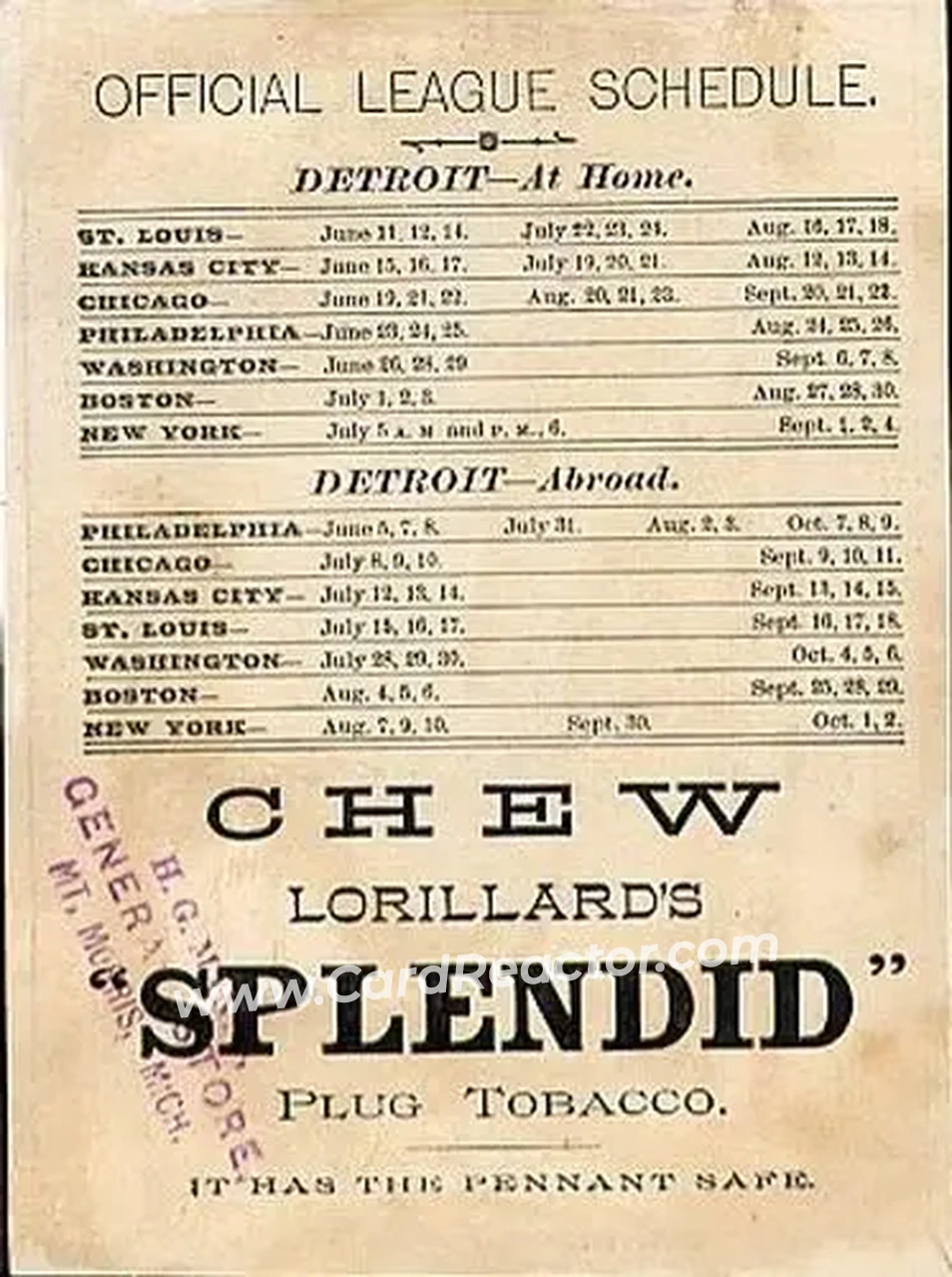 1886 Lorillard's Plug Tobacco Team #NNO - Card #NNO - Detroit Wolverines - Back 1886 Lorillard's Plug Tobacco Team #NNO - Card #NNO - Detroit Wolverines - Back