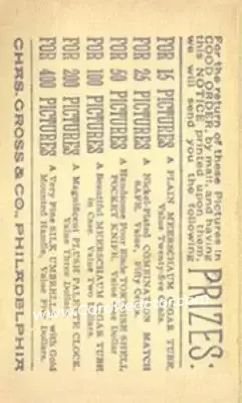 1887 Kalamazoo Bats (N690) #NNO - Jack Lynch - New York Metropolitans - Back