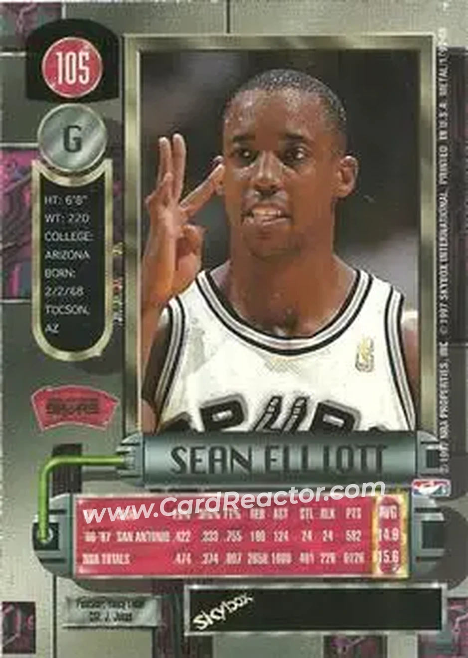 1997-98 Metal Universe #105 - Sean Elliott - San Antonio Spurs - Back 1997-98 Metal Universe #105 - Sean Elliott - San Antonio Spurs - Back