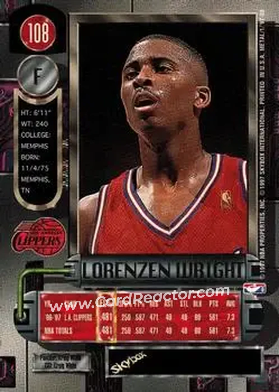 1997-98 Metal Universe #108 - Lorenzen Wright - Los Angeles Clippers - Back