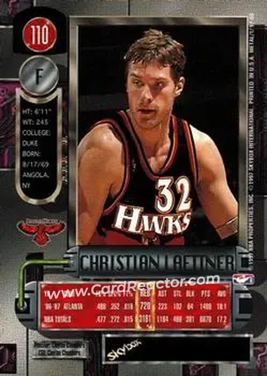 1997-98 Metal Universe #110 - Christian Laettner - Atlanta Hawks - Back