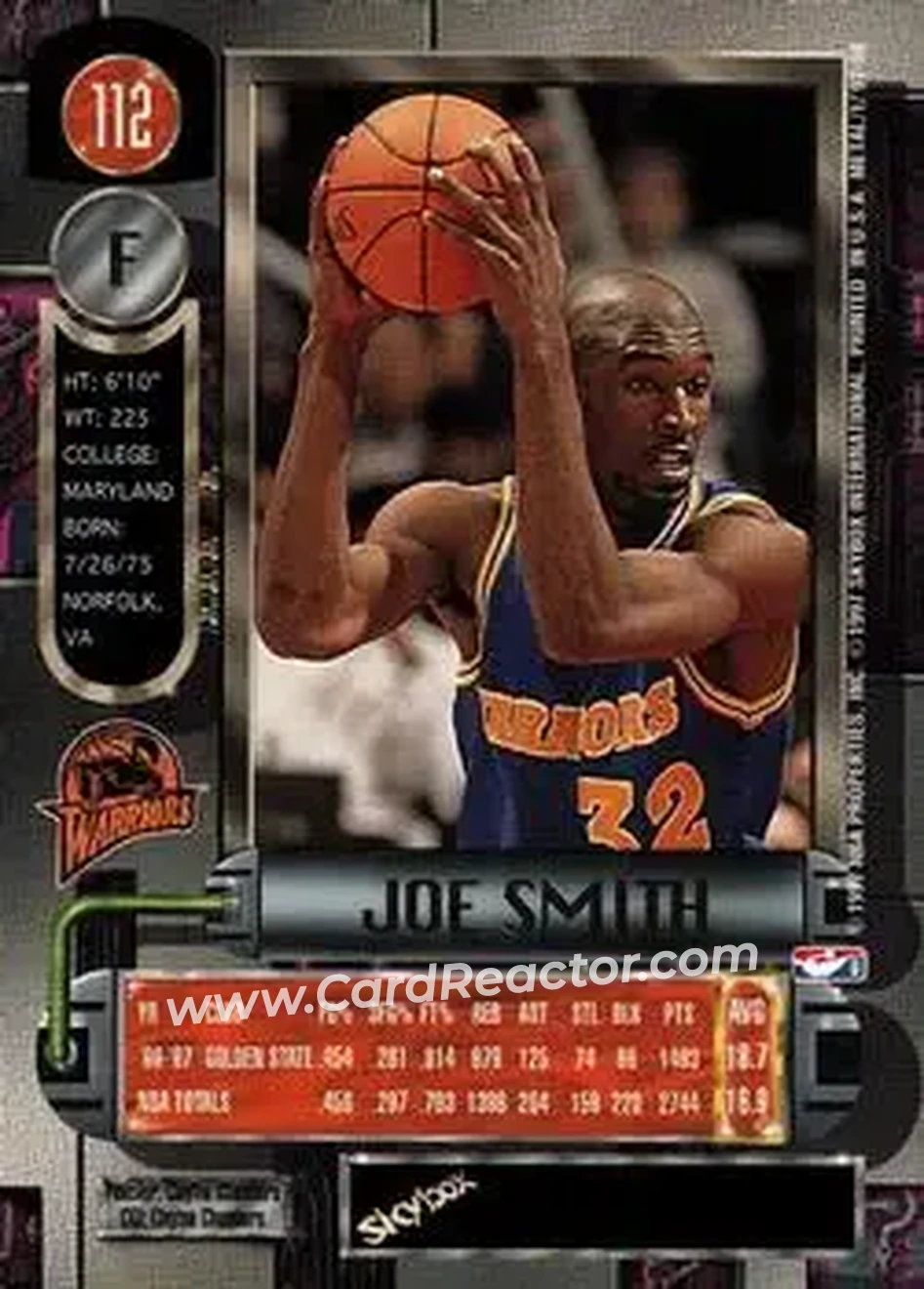 1997-98 Metal Universe #112 - Joe Smith - Golden State Warriors - Back 1997-98 Metal Universe #112 - Joe Smith - Golden State Warriors - Back