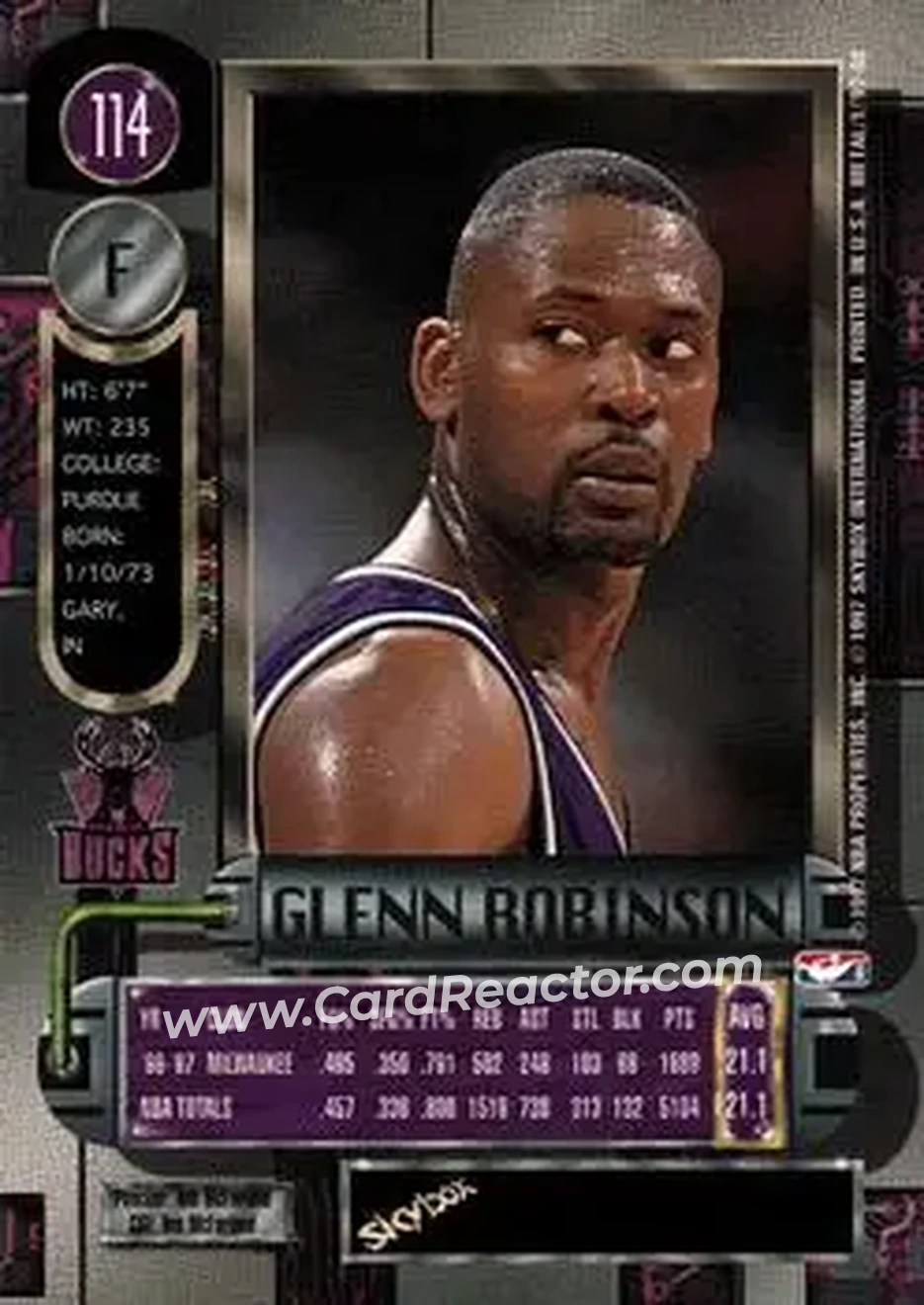 1997-98 Metal Universe #114 - Glenn Robinson - Milwaukee Bucks - Back