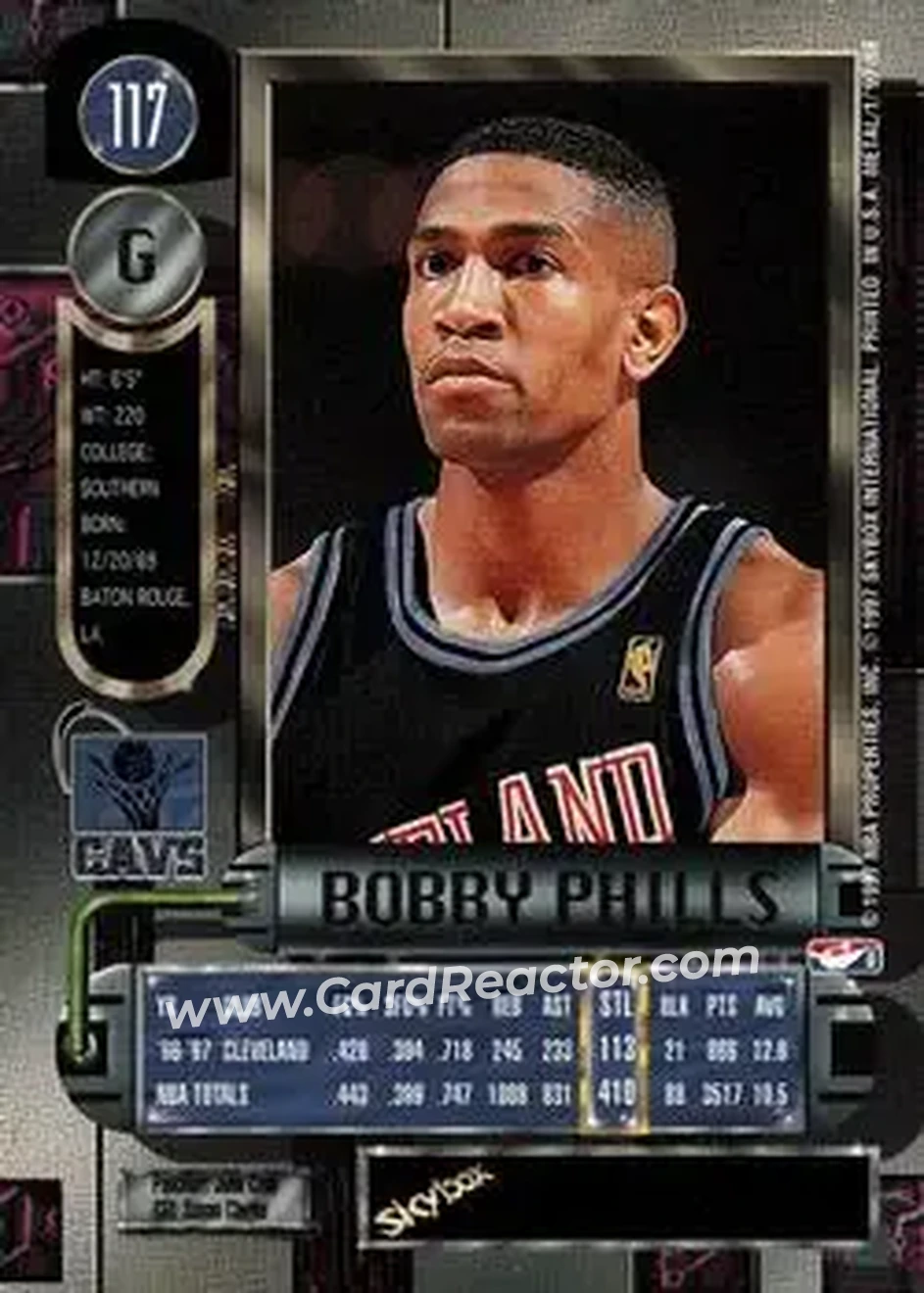 1997-98 Metal Universe #117 - Bobby Phills - Cleveland Cavaliers - Back