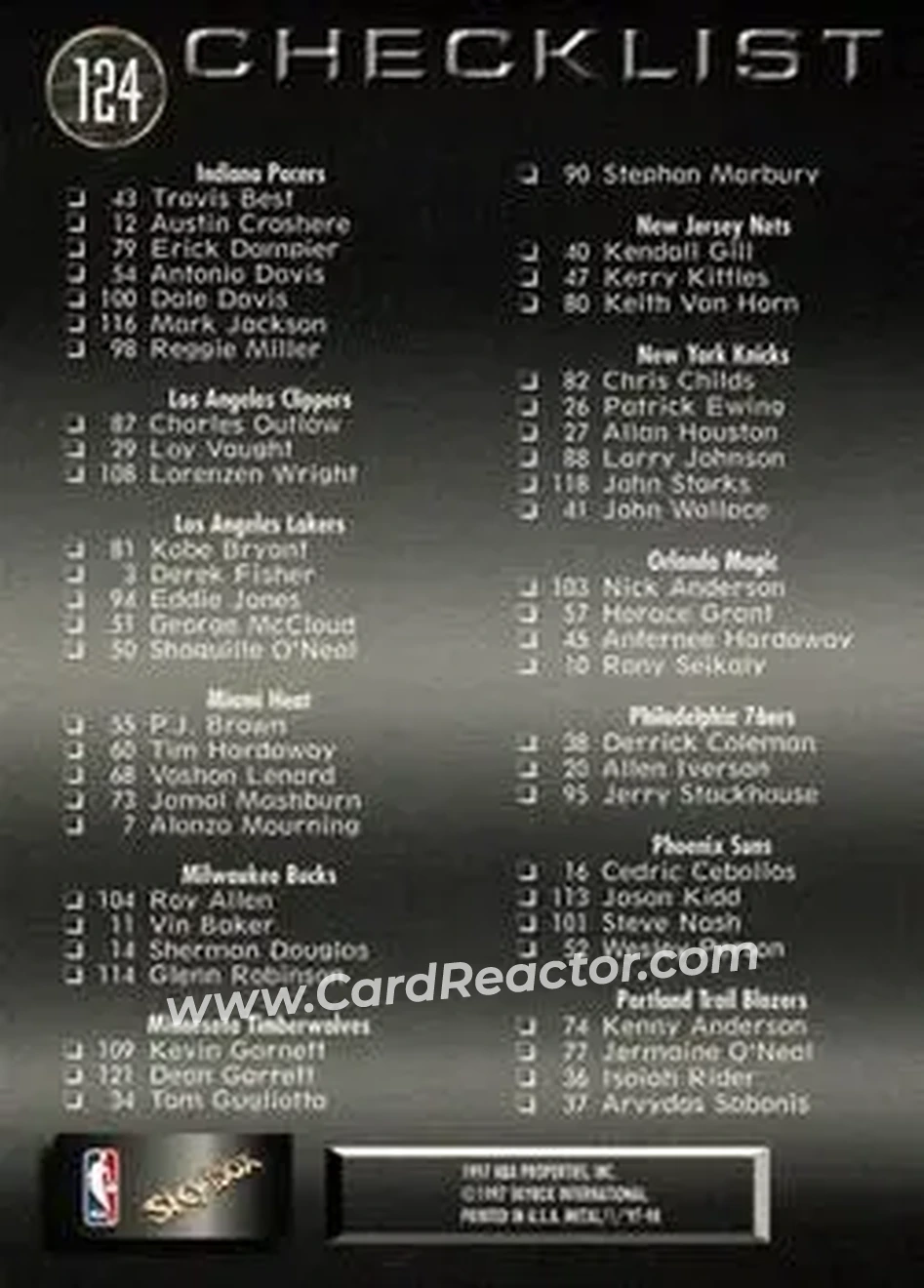 1997-98 Metal Universe #124 - Card #124 - Back