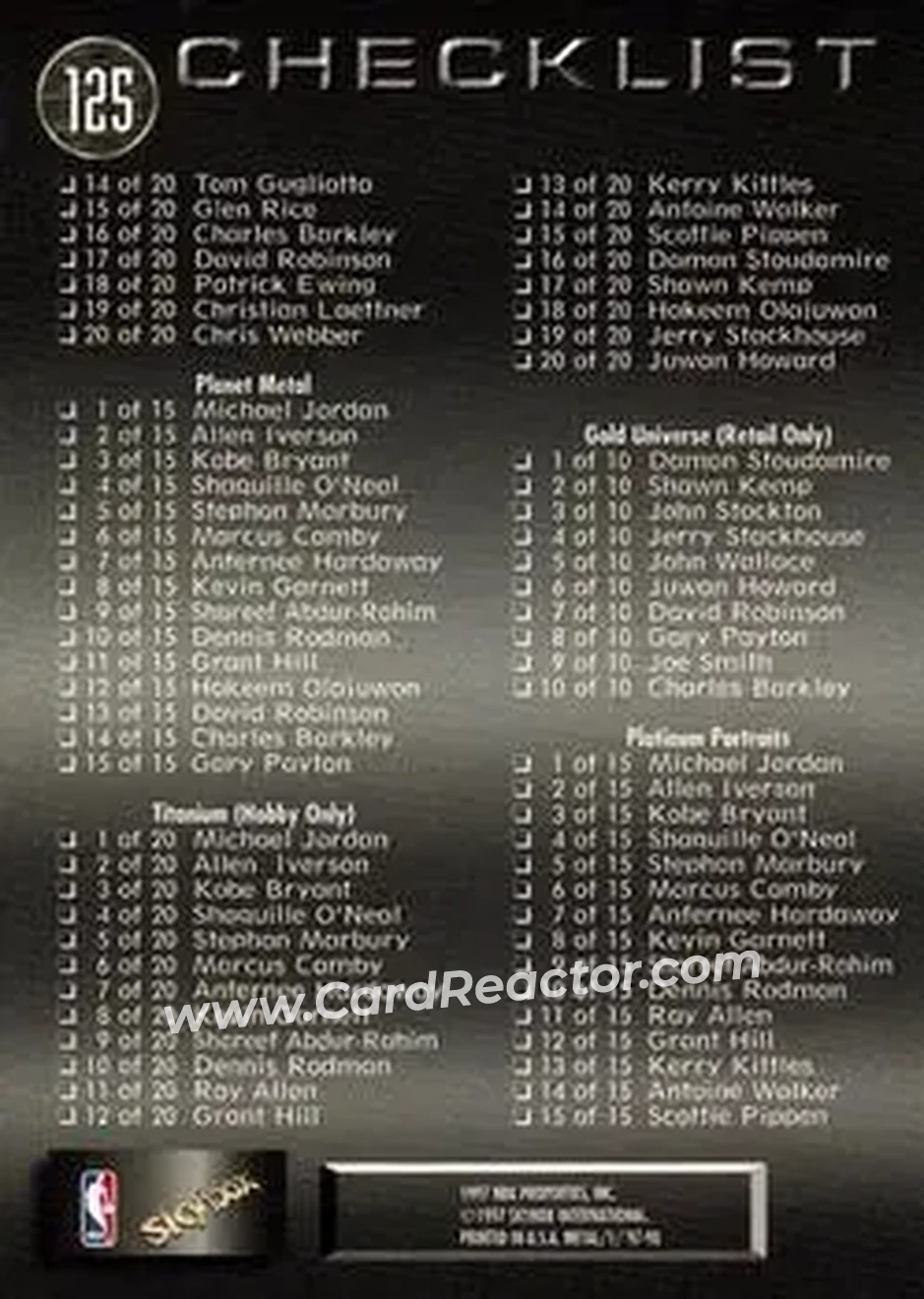 1997-98 Metal Universe #125 - Card #125 - Back