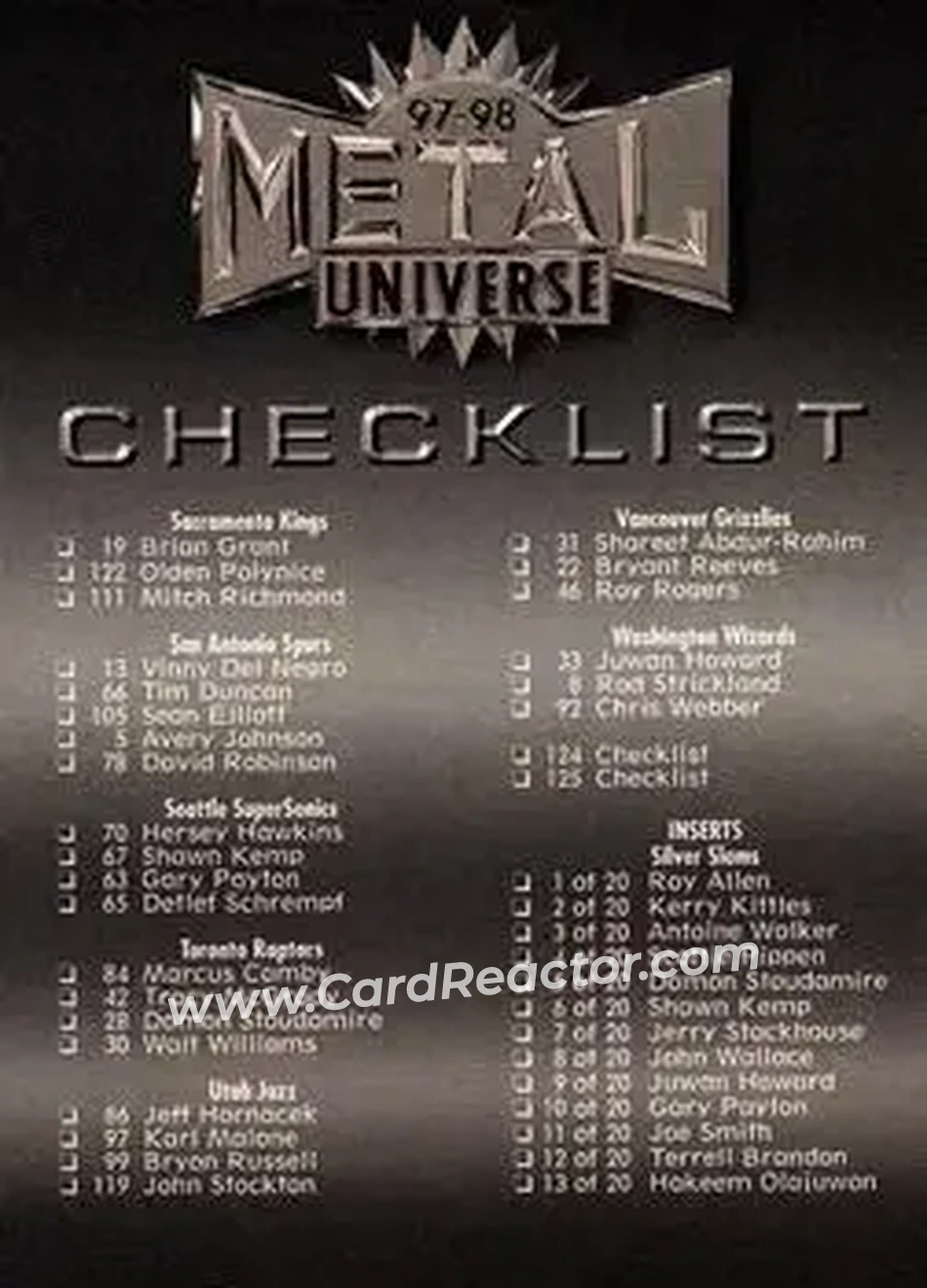 1997-98 Metal Universe #125 - Card #125 - Front