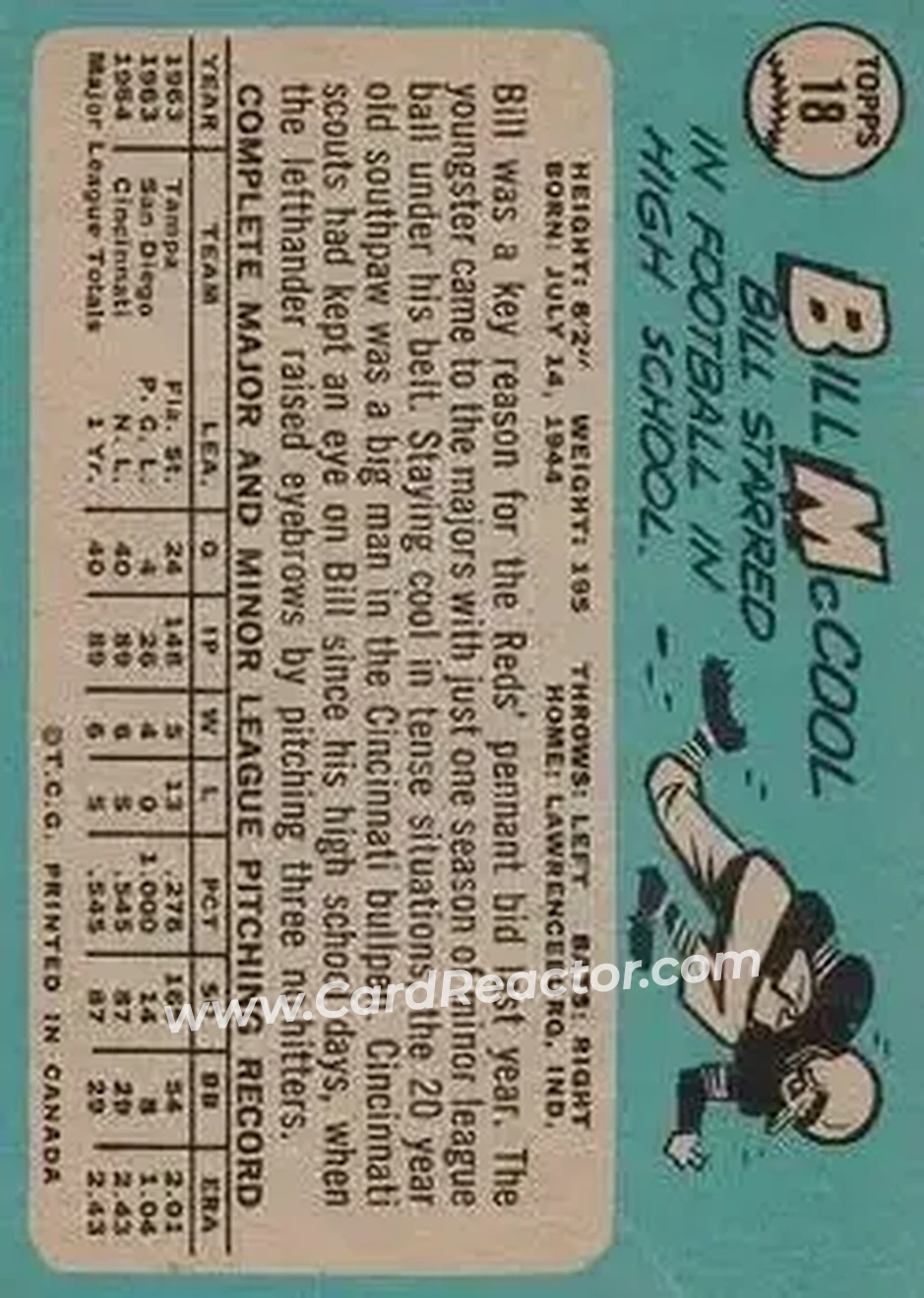 1965 O-Pee-Chee #18 - Bill McCool - Cincinnati Reds - Back 1965 O-Pee-Chee #18 - Bill McCool - Cincinnati Reds - Back