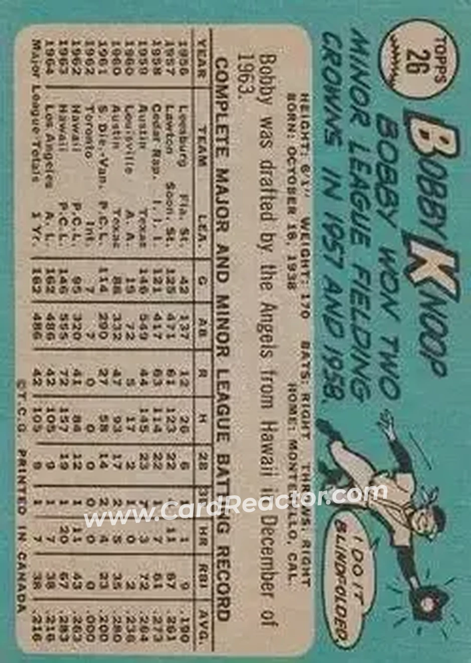 1965 O-Pee-Chee #26 - Bobby Knoop - Los Angeles Angels - Back