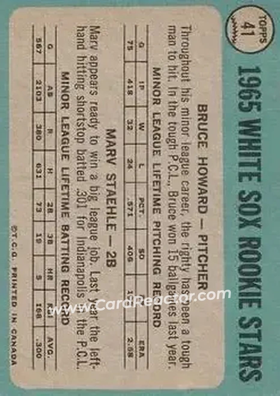 1965 O-Pee-Chee #41 - Card #41 - Chicago White Sox - Back