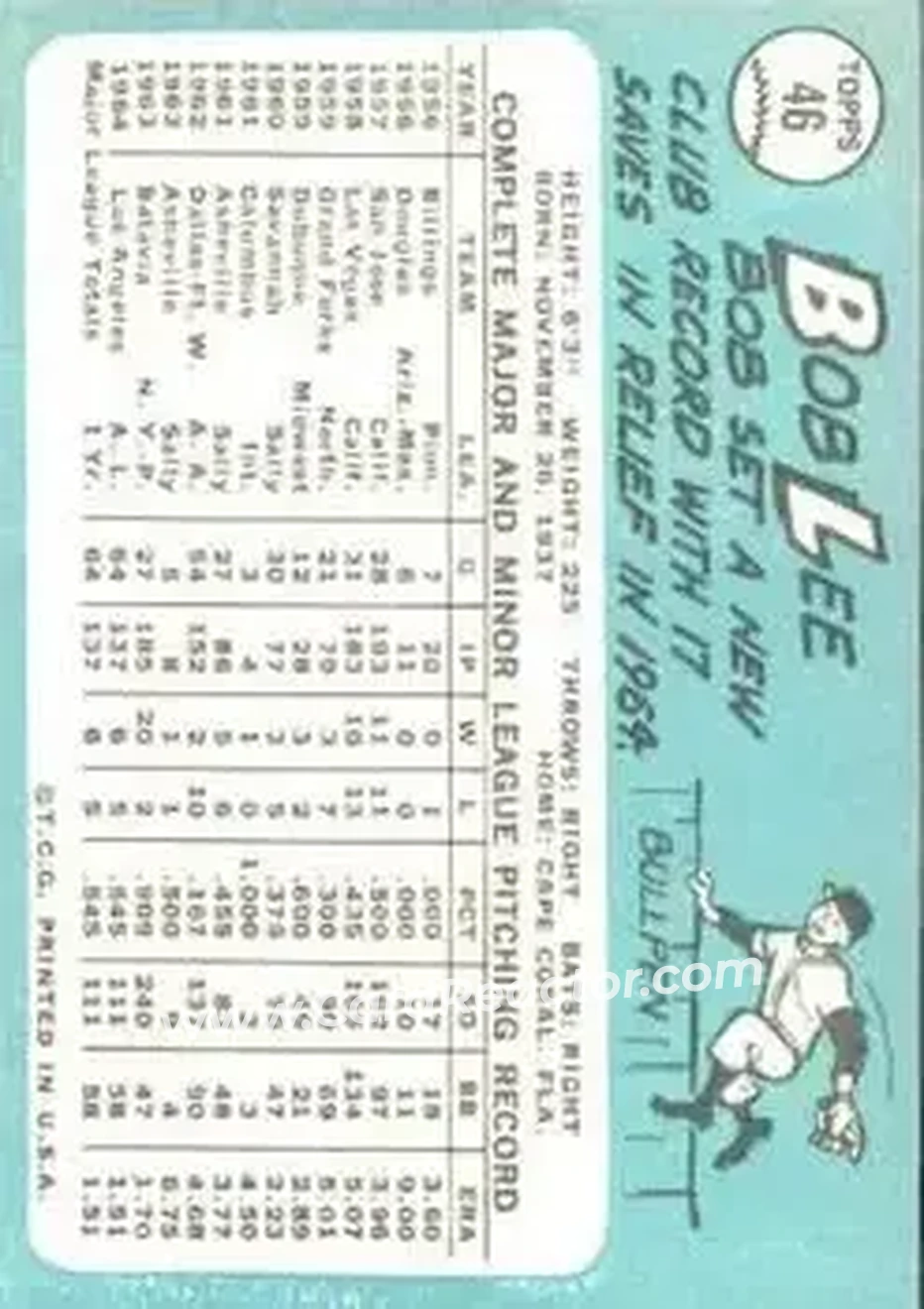 1965 Topps #46 - Bob Lee - Los Angeles Angels - Back 1965 Topps #46 - Bob Lee - Los Angeles Angels - Back