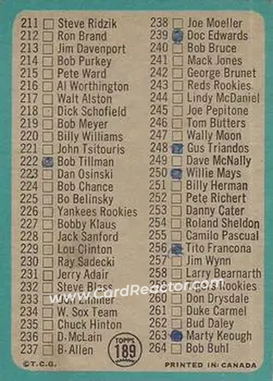 1965 O-Pee-Chee #189 - Card #189 - Back