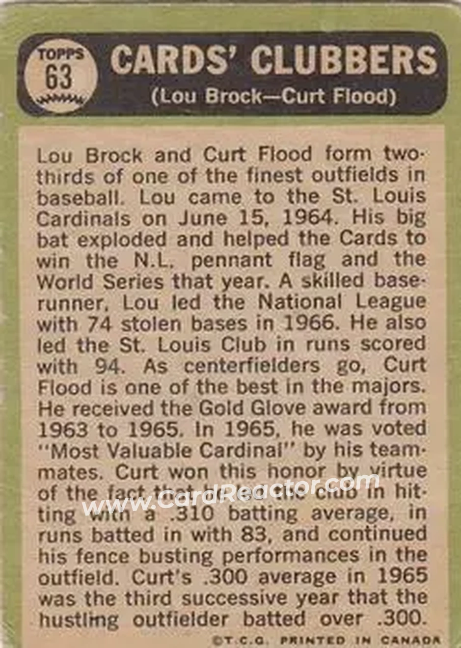 1967 O-Pee-Chee #63 - Card #63 - St. Louis Cardinals - Back