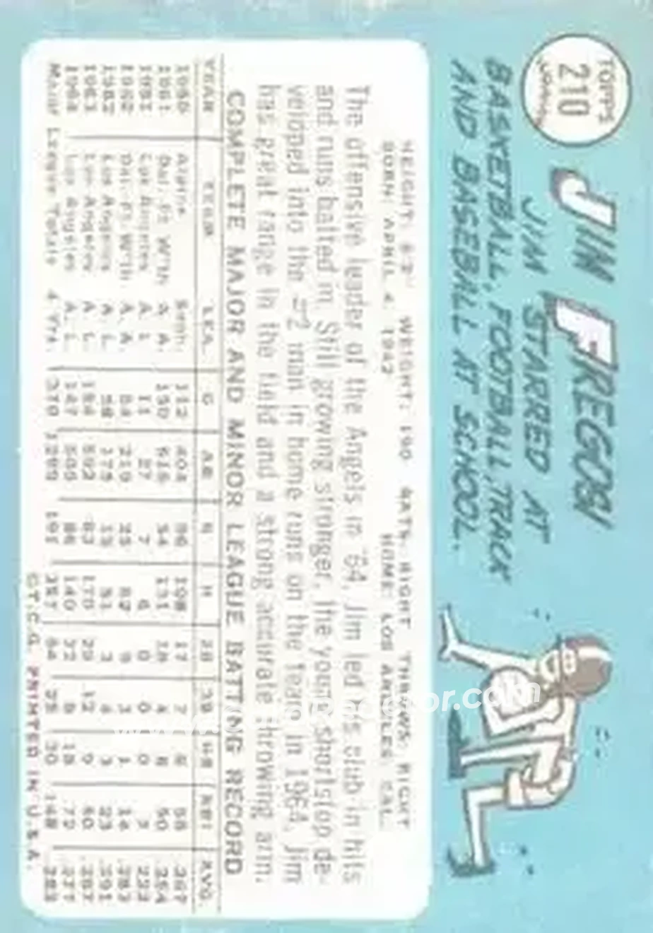 1965 Topps #210 - Jim Fregosi - Los Angeles Angels - Back