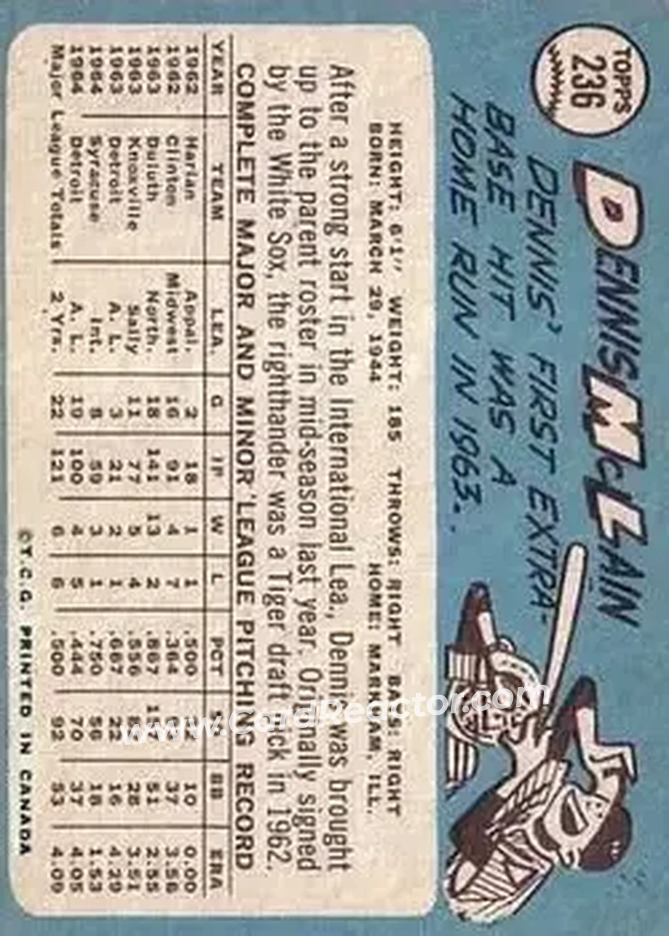 1965 O-Pee-Chee #236 - Denny McLain - Detroit Tigers - Back