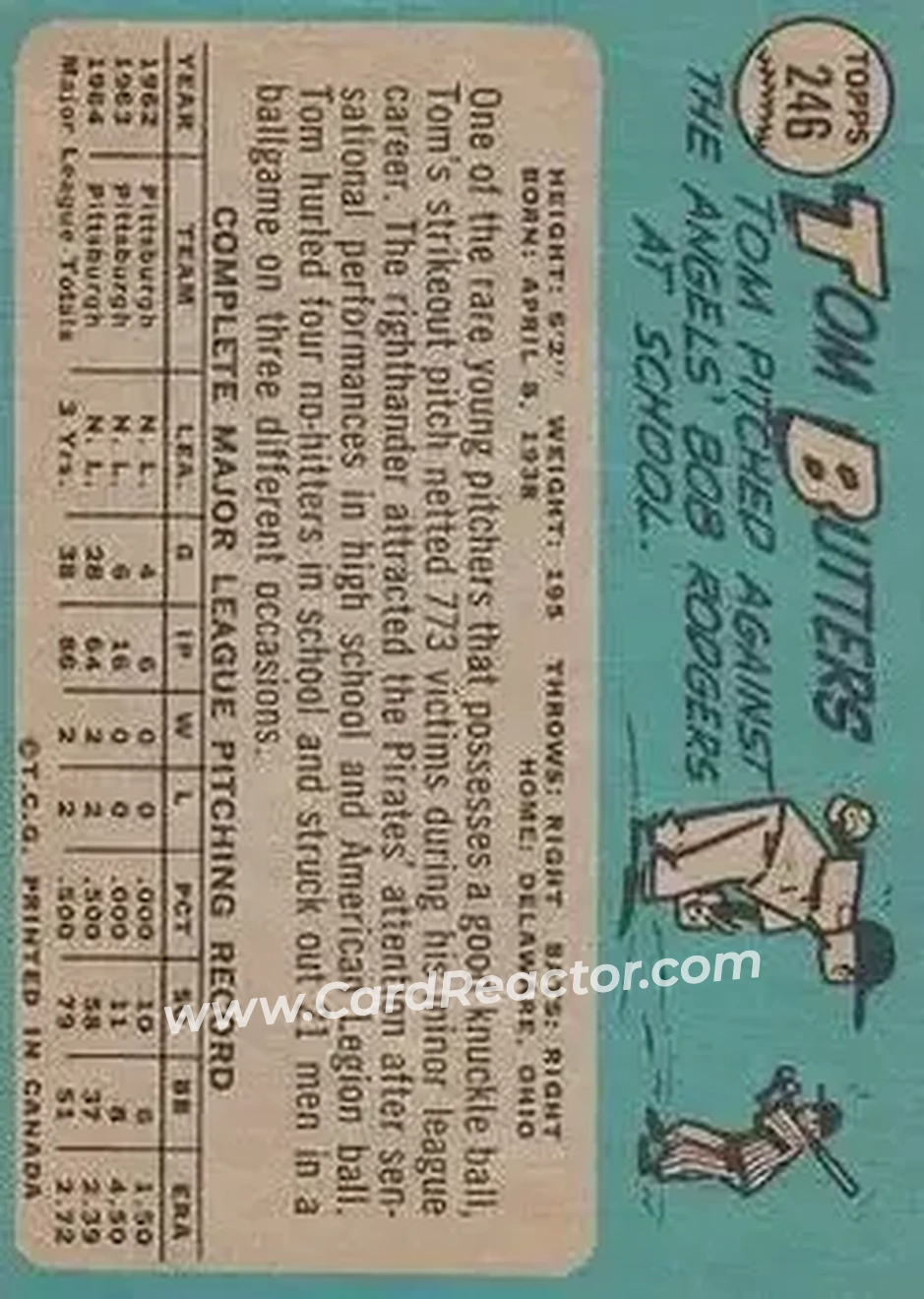 1965 O-Pee-Chee #246 - Tom Butters - Pittsburgh Pirates - Back