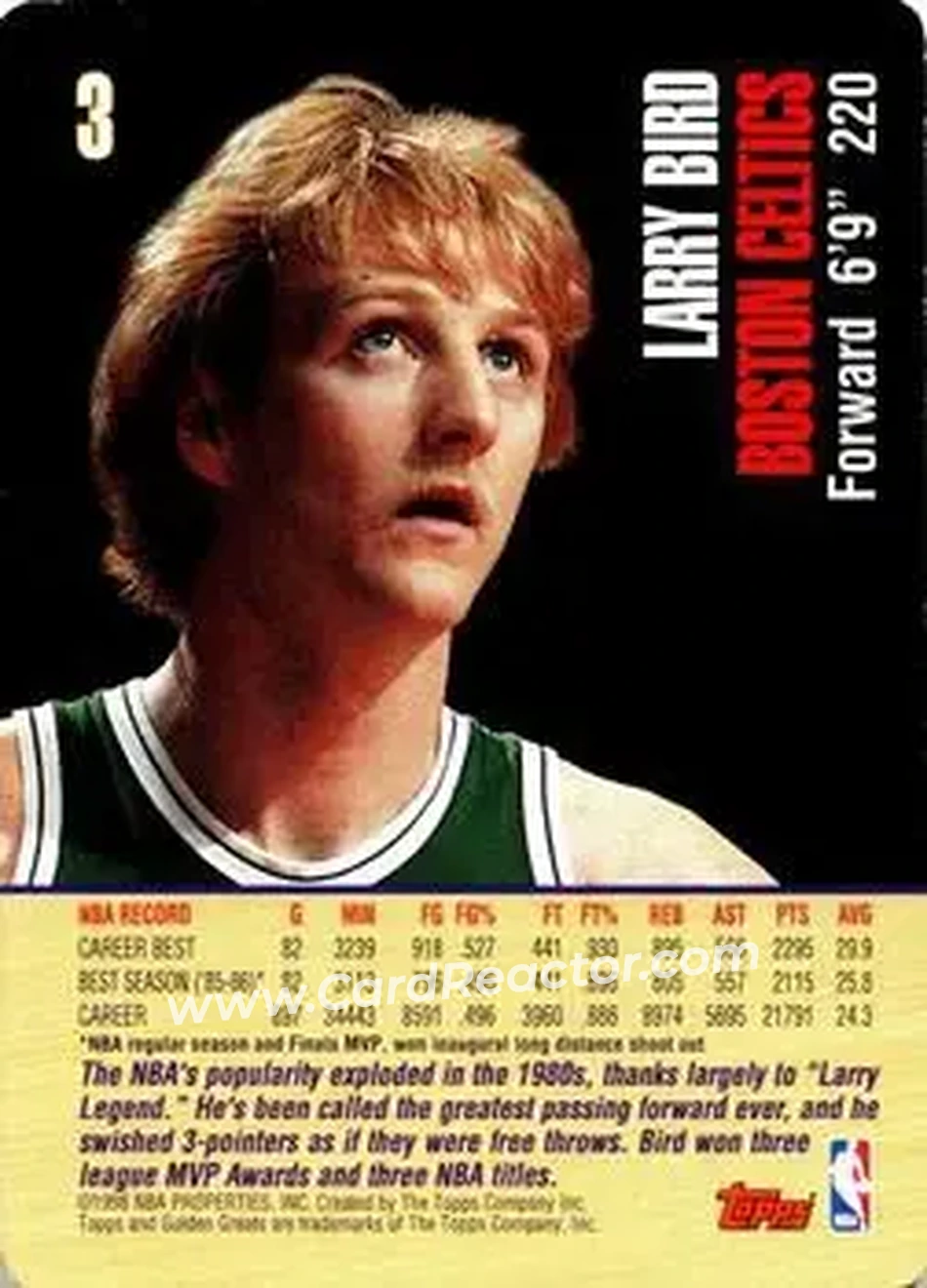 1998 Topps Golden Greats #3 - Larry Bird - Boston Celtics - Back