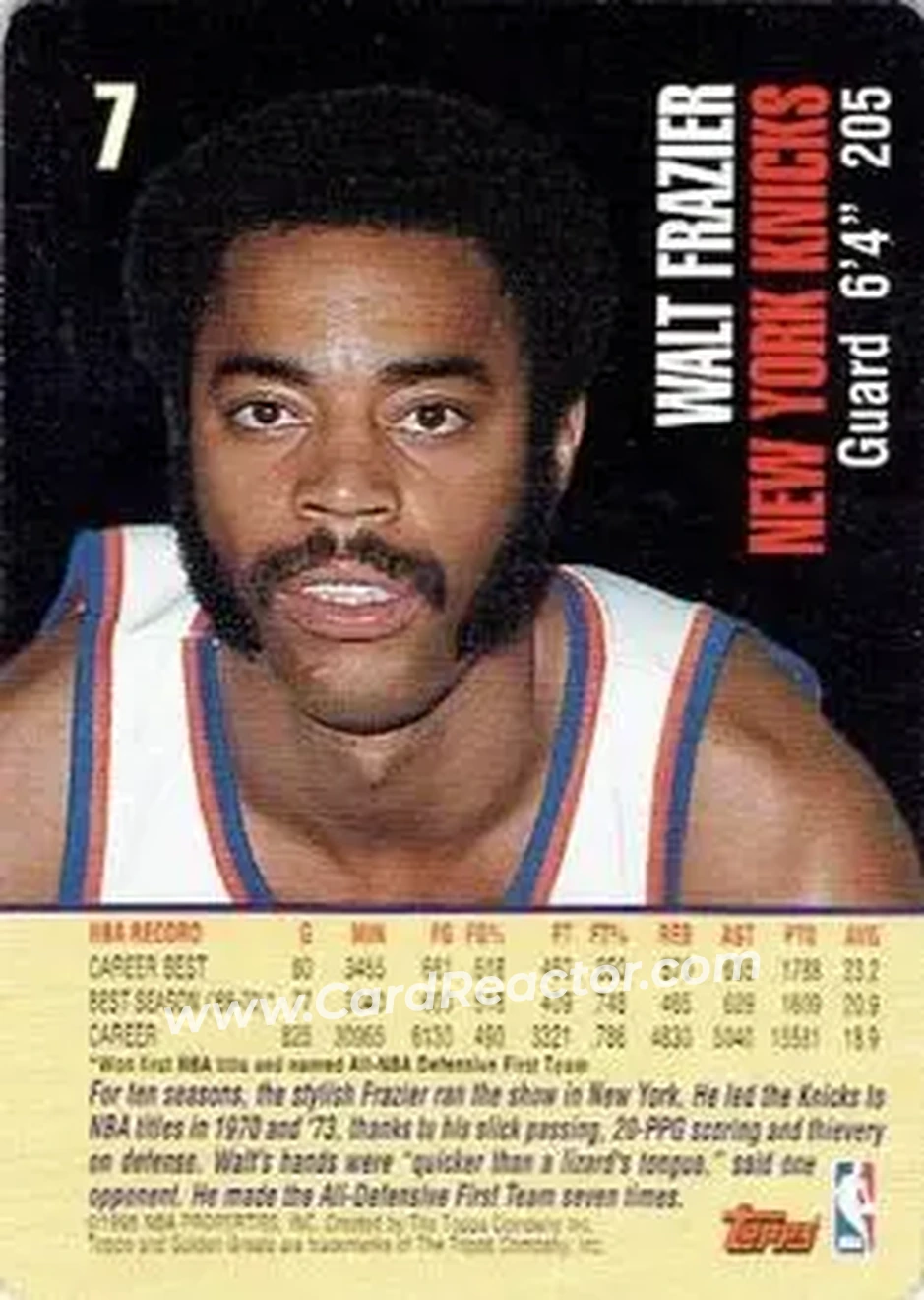 1998 Topps Golden Greats #7 - Walt Frazier - New York Knicks - Back 1998 Topps Golden Greats #7 - Walt Frazier - New York Knicks - Back