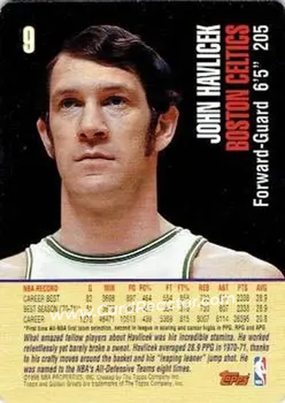 1998 Topps Golden Greats #9 - John Havlicek - Boston Celtics - Back