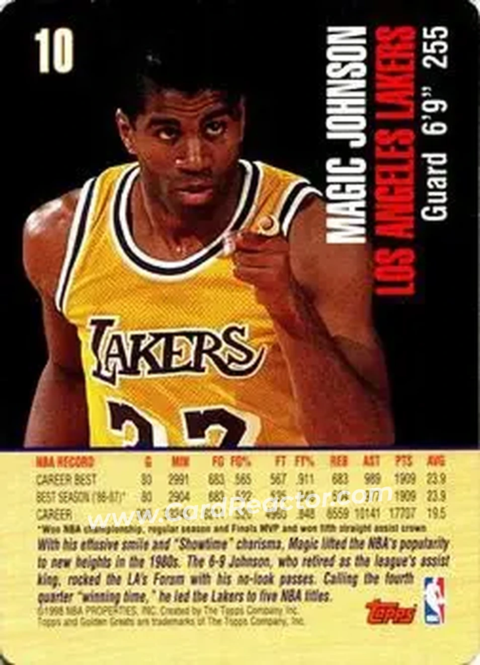 1998 Topps Golden Greats #10 - Magic Johnson - Los Angeles Lakers - Back