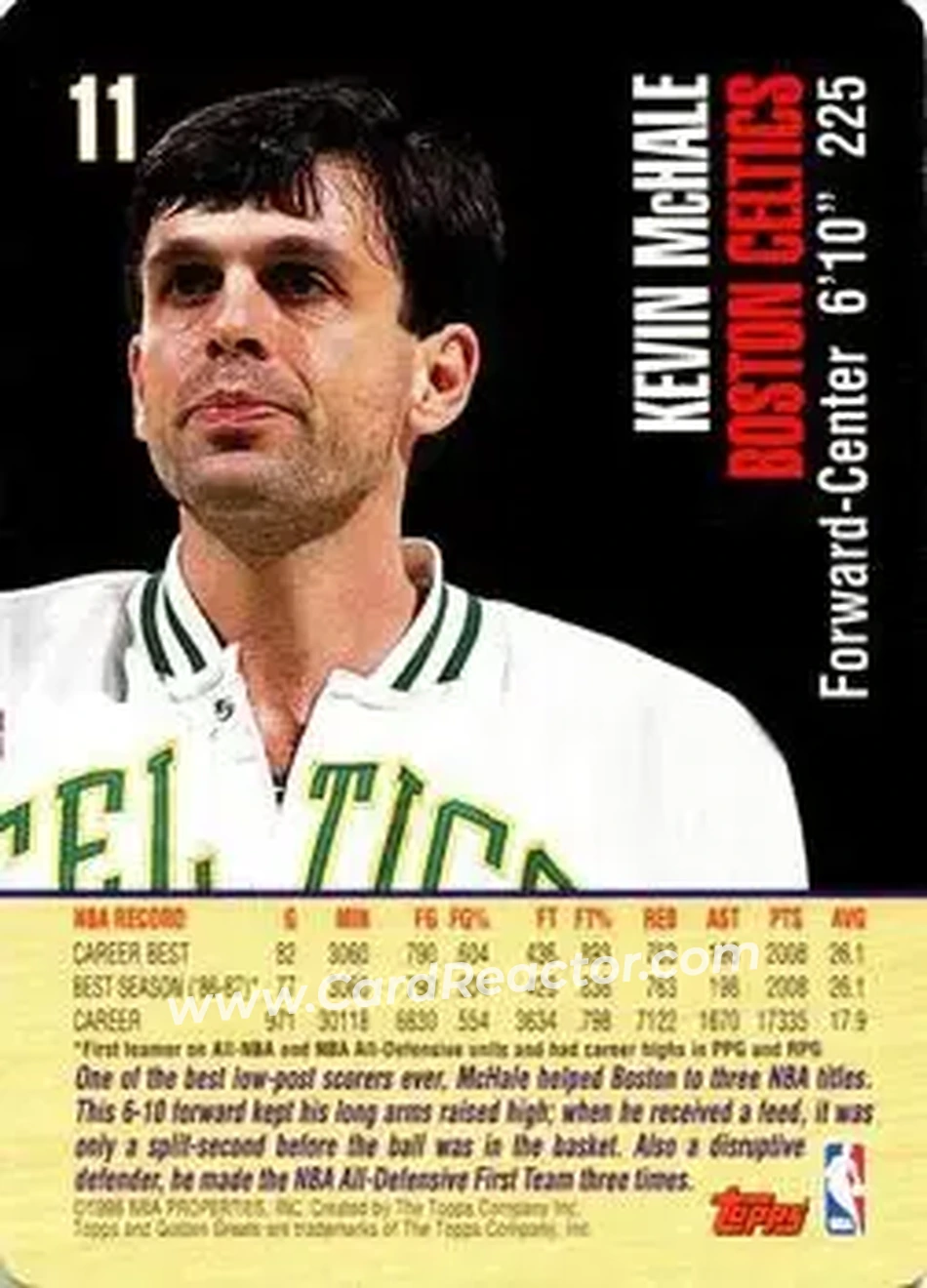 1998 Topps Golden Greats #11 - Kevin McHale - Boston Celtics - Back