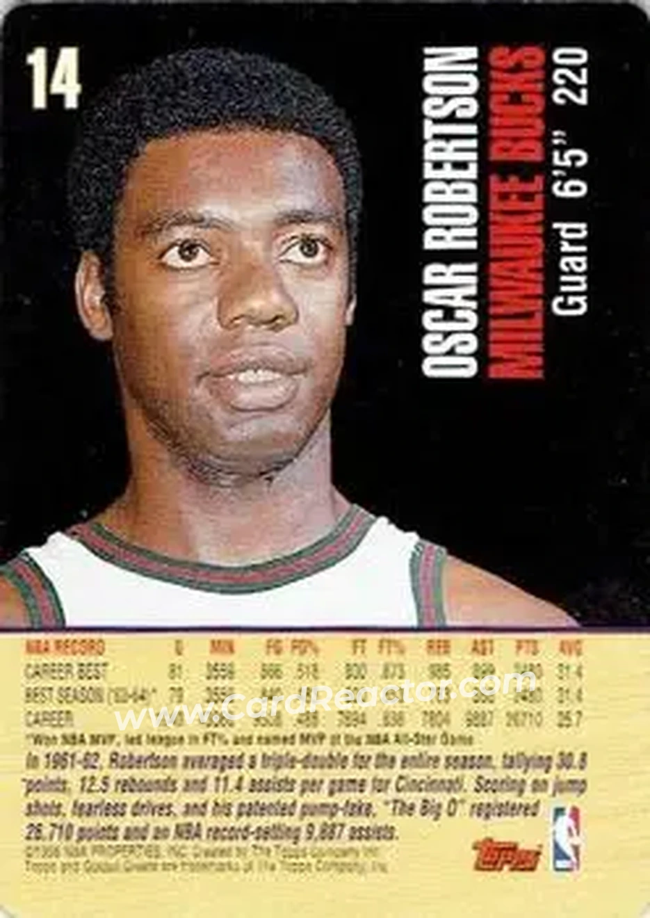 1998 Topps Golden Greats #14 - Oscar Robertson - Milwaukee Bucks - Back