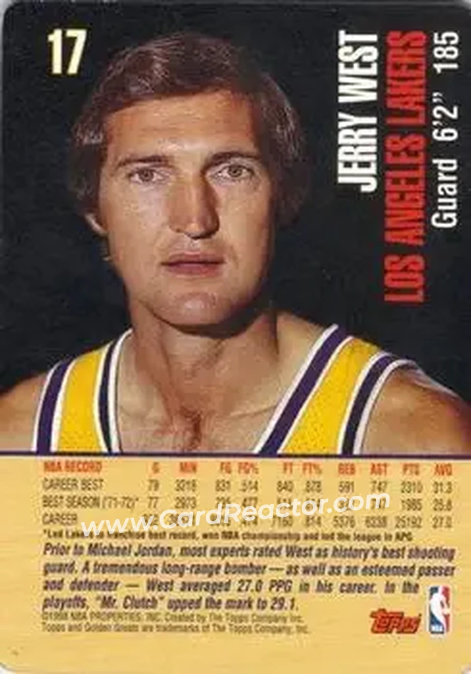 1998 Topps Golden Greats #17 - Jerry West - Los Angeles Lakers - Back