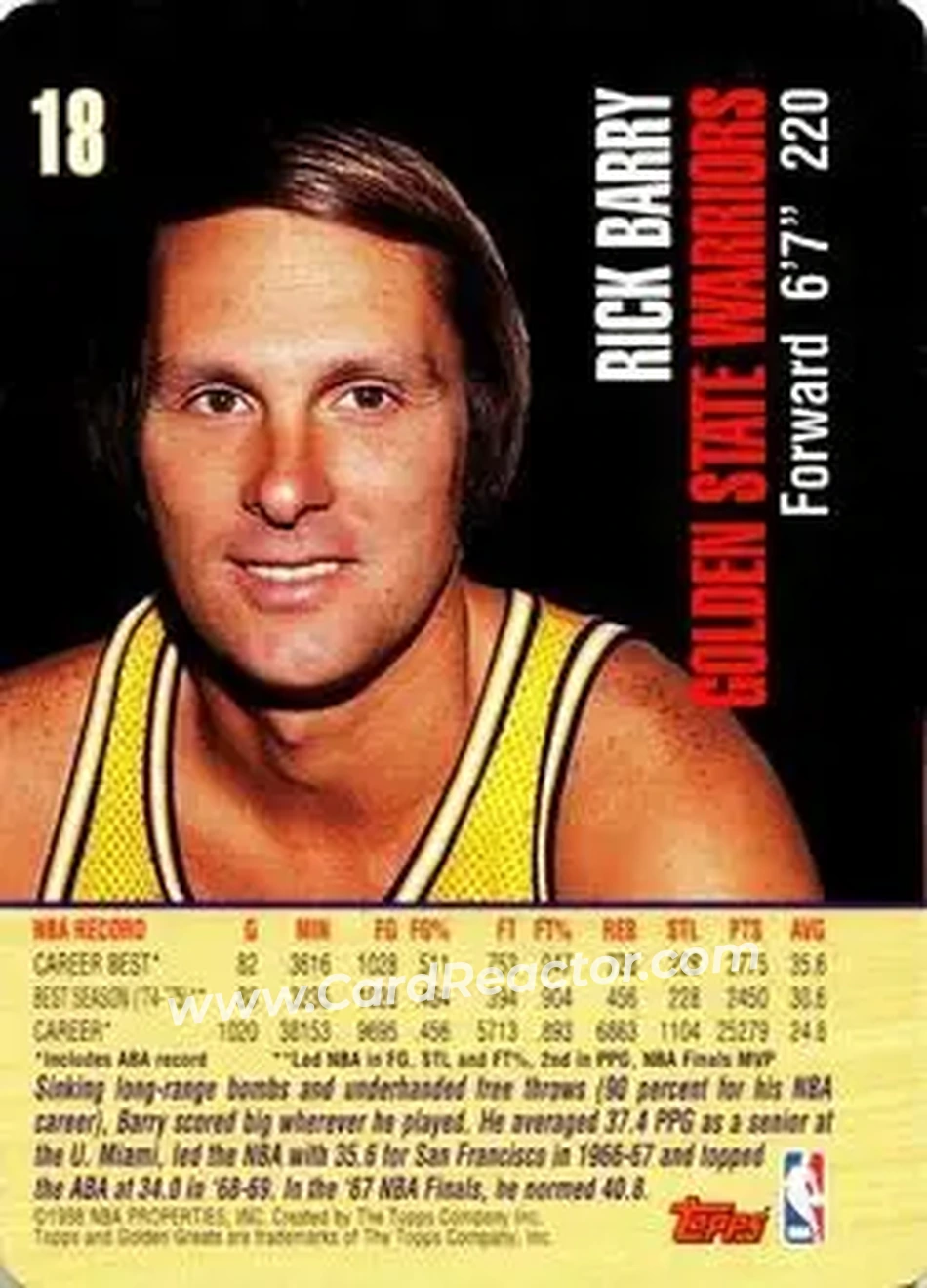 1998 Topps Golden Greats #18 - Rick Barry - Golden State Warriors - Back