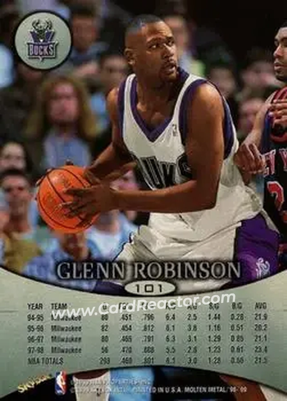 1998-99 SkyBox Molten Metal #101 - Glenn Robinson - Milwaukee Bucks - Back 1998-99 SkyBox Molten Metal #101 - Glenn Robinson - Milwaukee Bucks - Back