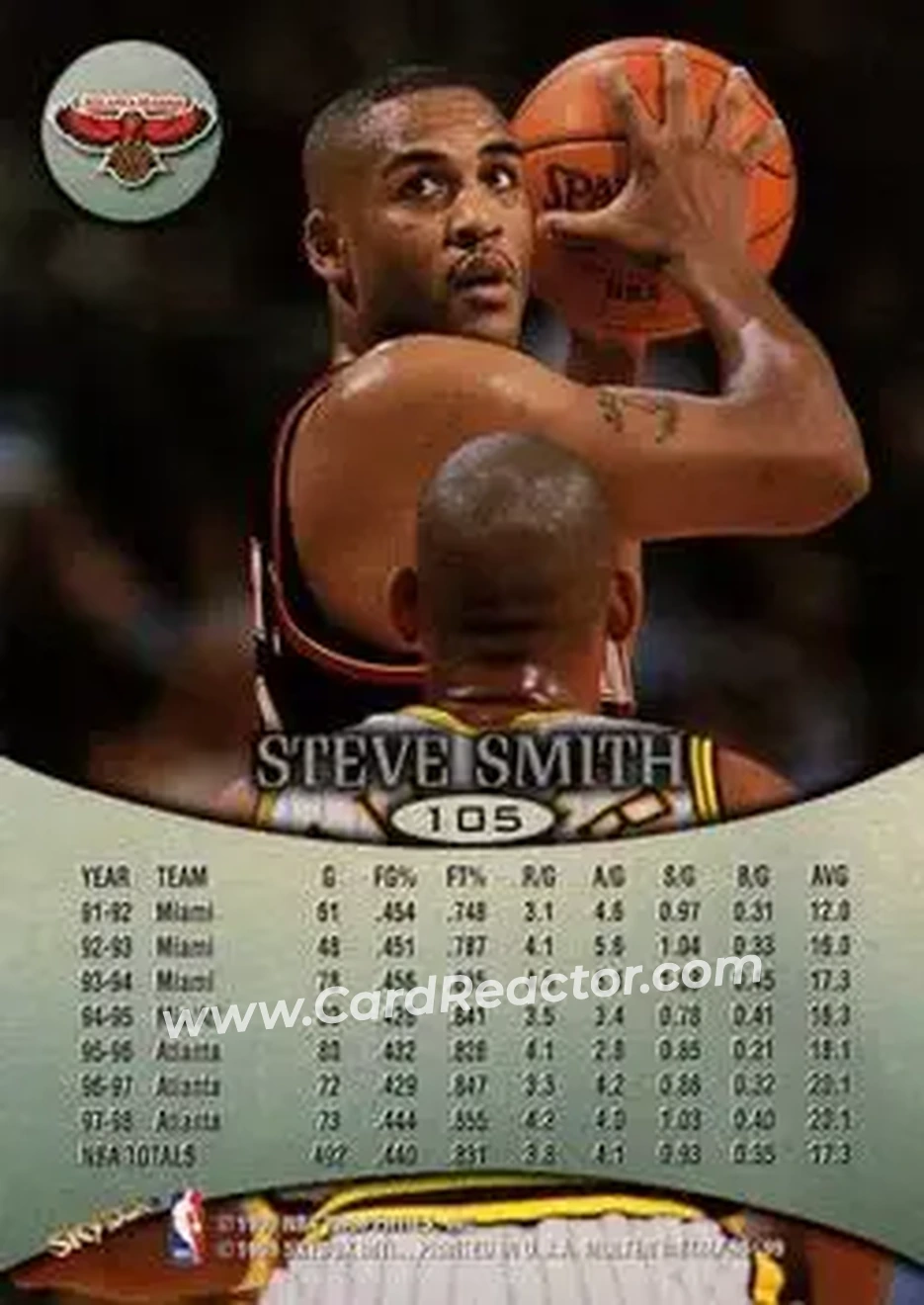 1998-99 SkyBox Molten Metal #105 - Steve Smith - Atlanta Hawks - Back 1998-99 SkyBox Molten Metal #105 - Steve Smith - Atlanta Hawks - Back
