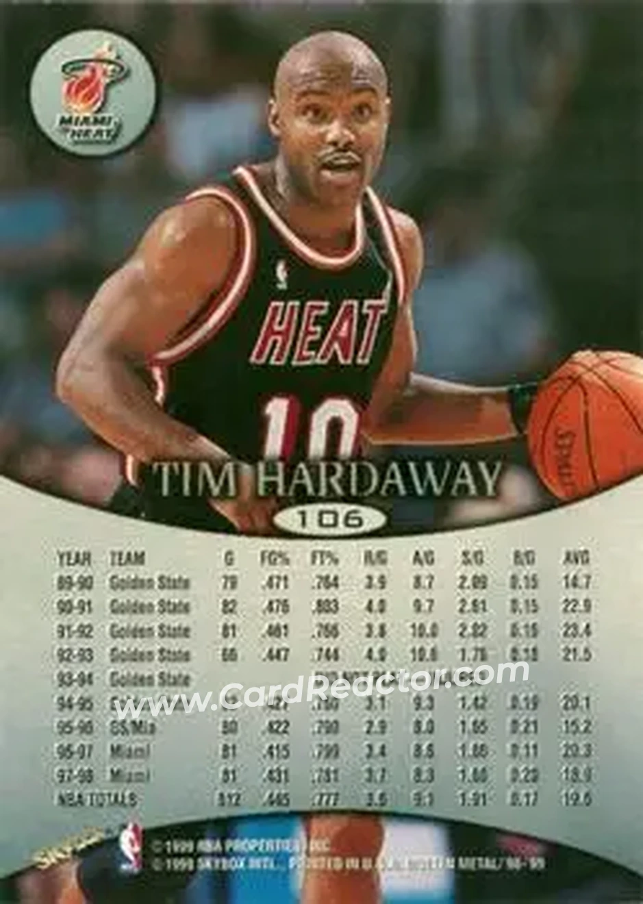 1998-99 SkyBox Molten Metal #106 - Tim Hardaway - Miami Heat - Back