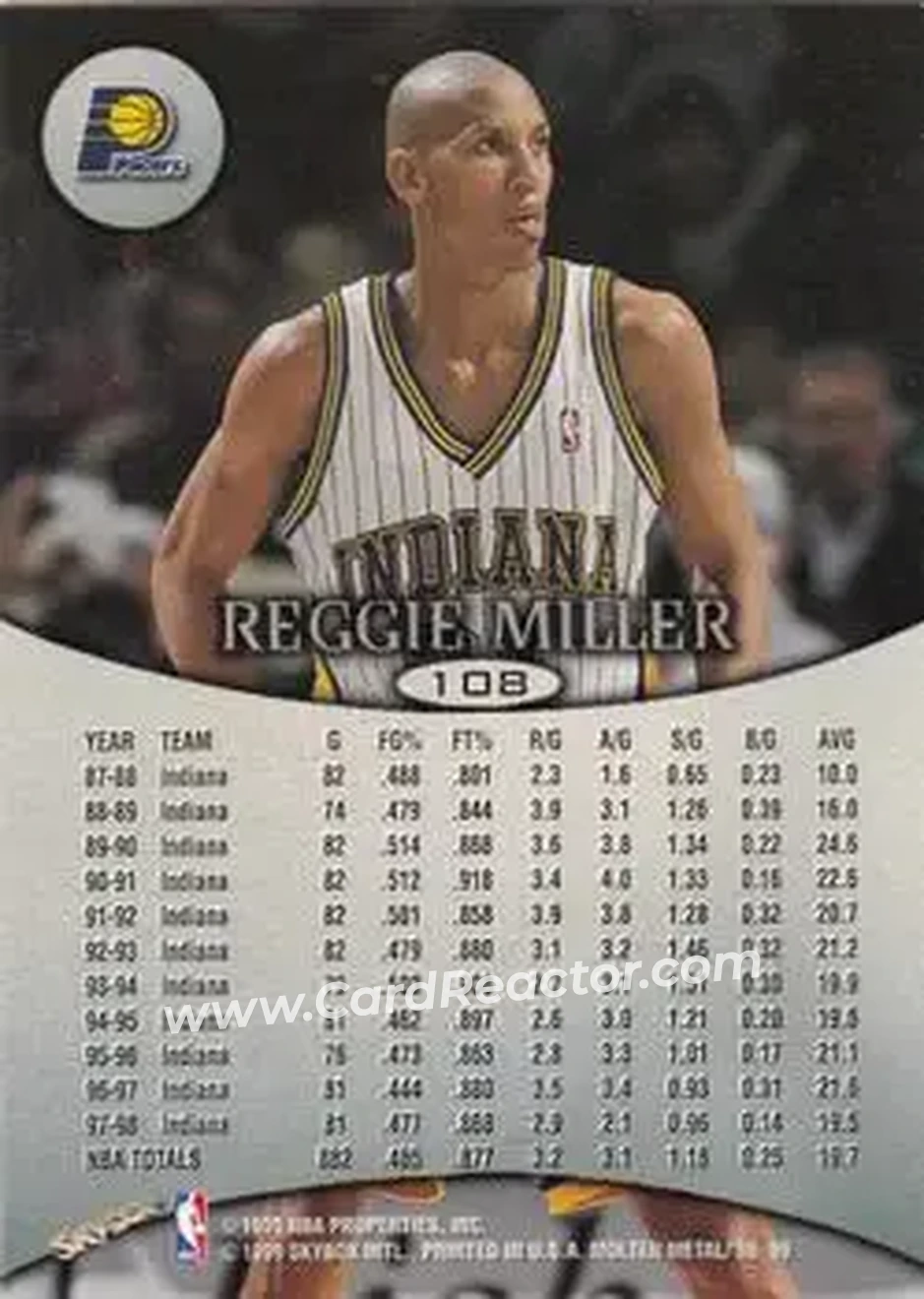 1998-99 SkyBox Molten Metal #108 - Reggie Miller - Indiana Pacers - Back 1998-99 SkyBox Molten Metal #108 - Reggie Miller - Indiana Pacers - Back