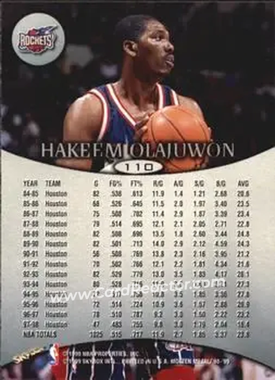 1998-99 SkyBox Molten Metal #110 - Hakeem Olajuwon - Houston Rockets - Back 1998-99 SkyBox Molten Metal #110 - Hakeem Olajuwon - Houston Rockets - Back