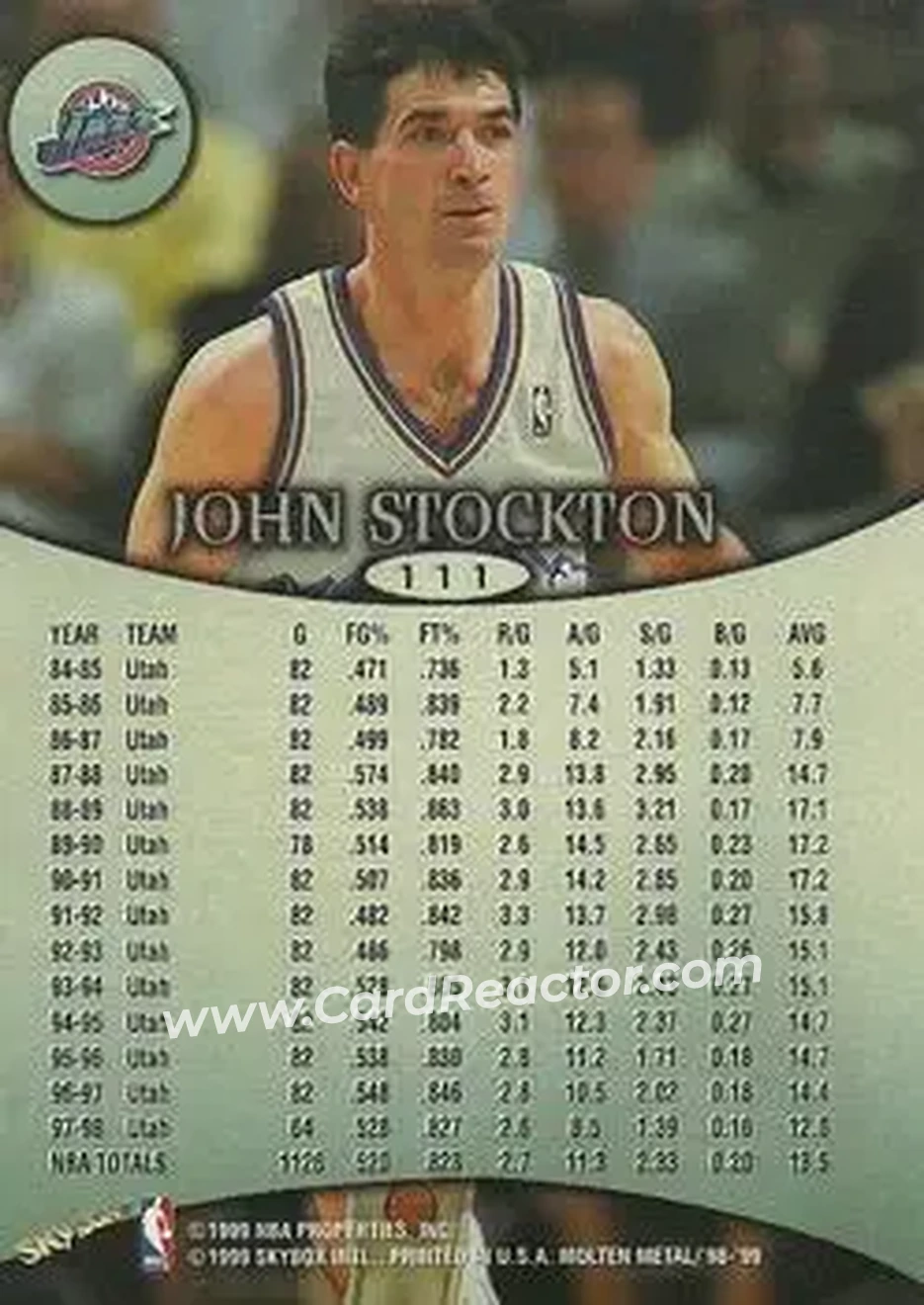 1998-99 SkyBox Molten Metal #111 - John Stockton - Utah Jazz - Back