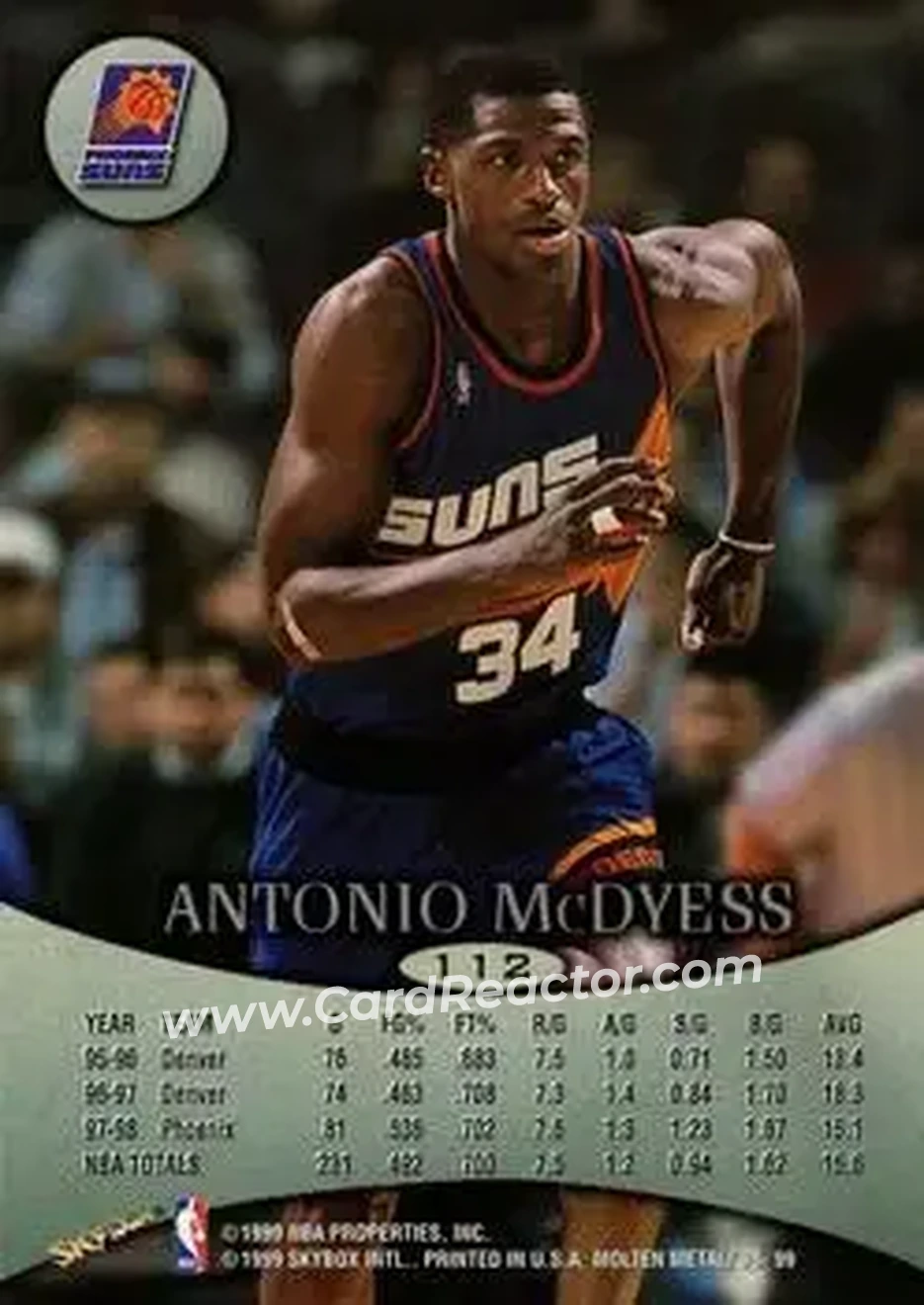 1998-99 SkyBox Molten Metal #112 - Antonio McDyess - Phoenix Suns - Back