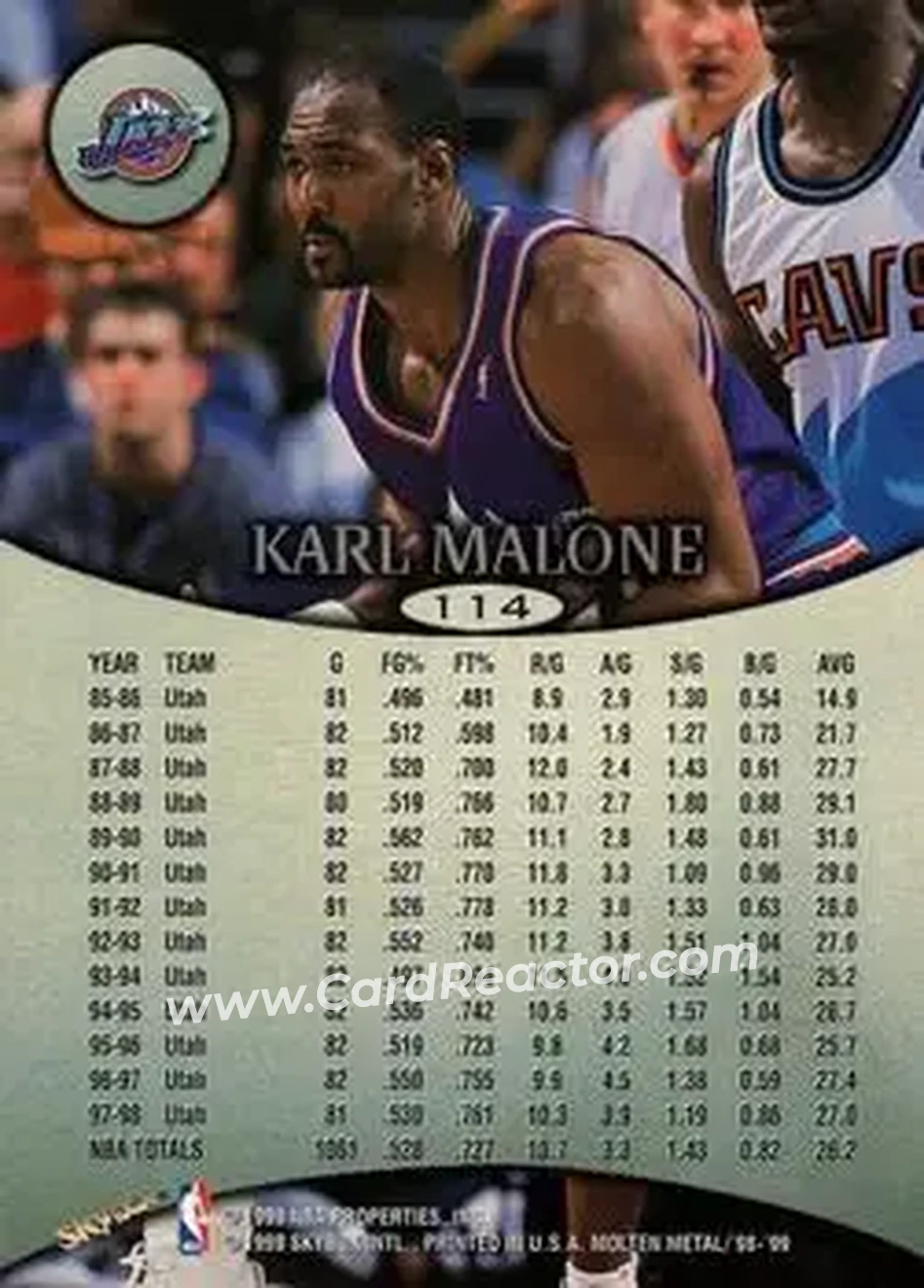 1998-99 SkyBox Molten Metal #114 - Karl Malone - Utah Jazz - Back
