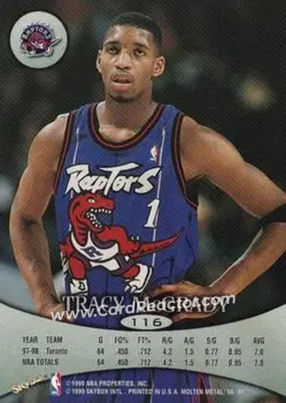 1998-99 SkyBox Molten Metal #116 - Tracy McGrady - Toronto Raptors - Back 1998-99 SkyBox Molten Metal #116 - Tracy McGrady - Toronto Raptors - Back