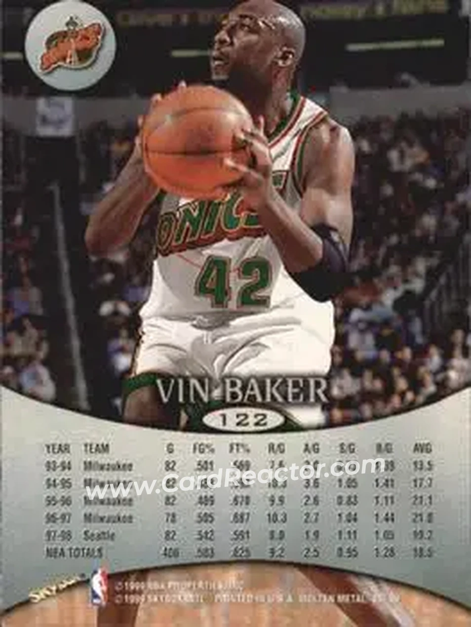 1998-99 SkyBox Molten Metal #122 - Vin Baker - Seattle SuperSonics - Back