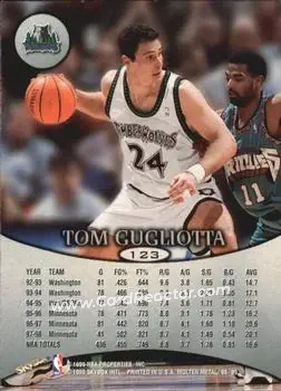 1998-99 SkyBox Molten Metal #123 - Tom Gugliotta - Minnesota Timberwolves - Back