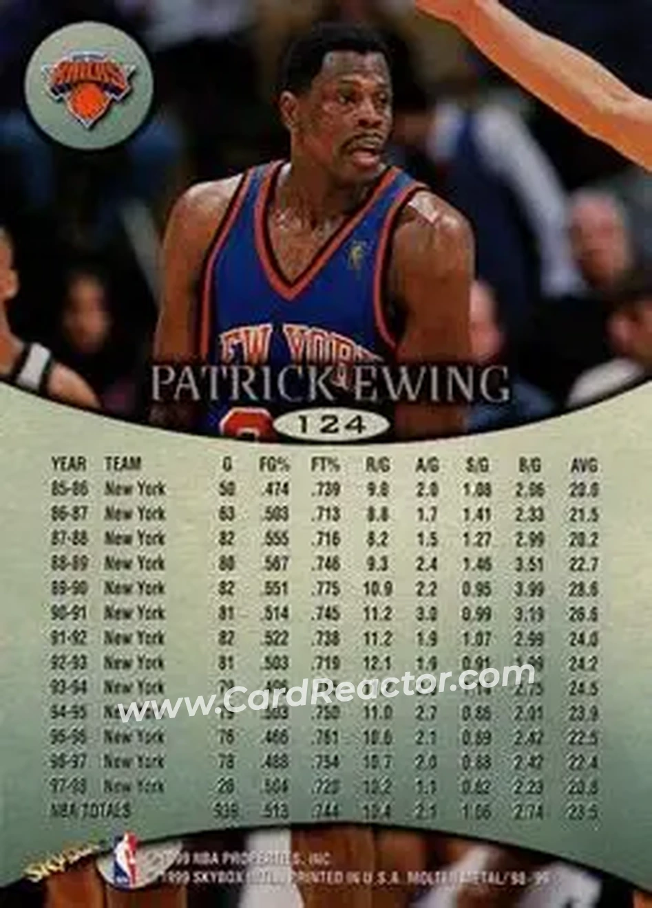 1998-99 SkyBox Molten Metal #124 - Patrick Ewing - New York Knicks - Back 1998-99 SkyBox Molten Metal #124 - Patrick Ewing - New York Knicks - Back