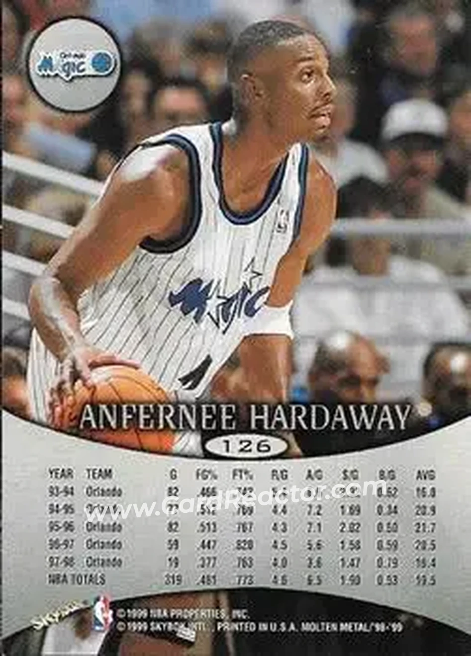 1998-99 SkyBox Molten Metal #126 - Anfernee Hardaway - Orlando Magic - Back 1998-99 SkyBox Molten Metal #126 - Anfernee Hardaway - Orlando Magic - Back