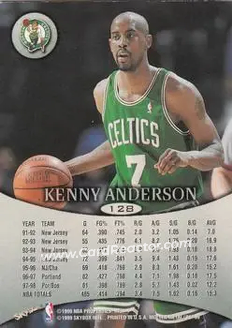 1998-99 SkyBox Molten Metal #128 - Kenny Anderson - Boston Celtics - Back 1998-99 SkyBox Molten Metal #128 - Kenny Anderson - Boston Celtics - Back