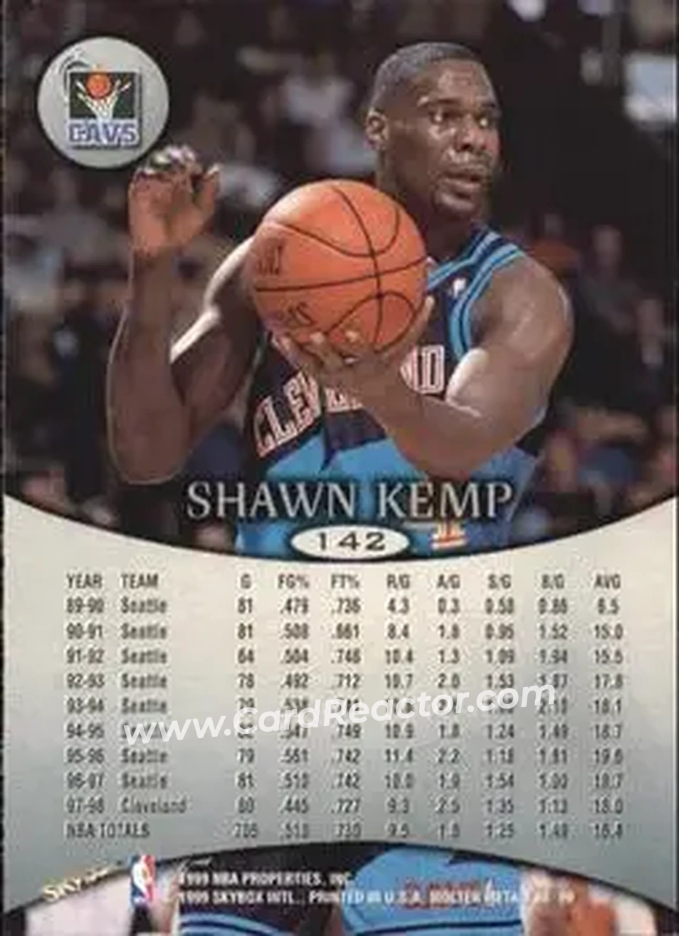 1998-99 SkyBox Molten Metal #142 - Shawn Kemp - Cleveland Cavaliers - Back
